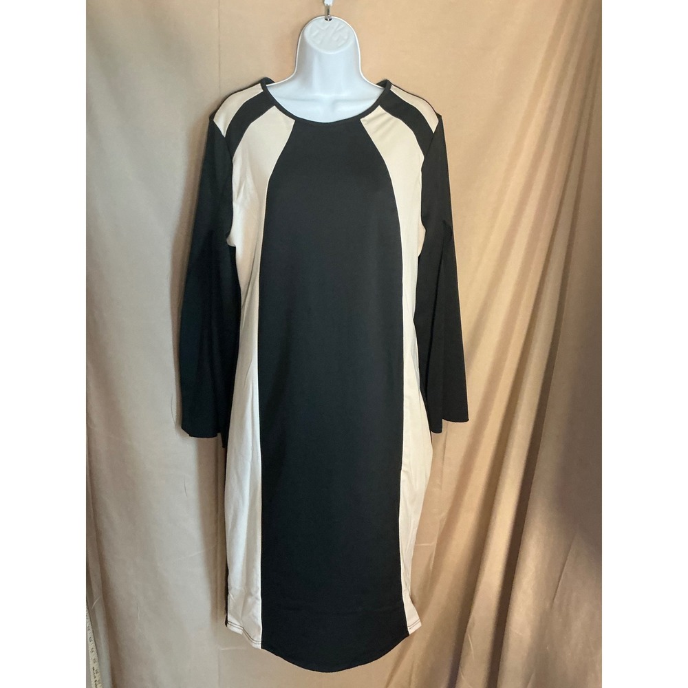 SHEIN Curve Sheath Dress Women 1XL Black White Excellent Colorblock Long Sleeve